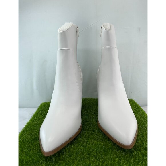 NEW White Pointed Toe Ankle Boots With Chunky Heel Womens By Lisyiyz - Picture 2 of 7